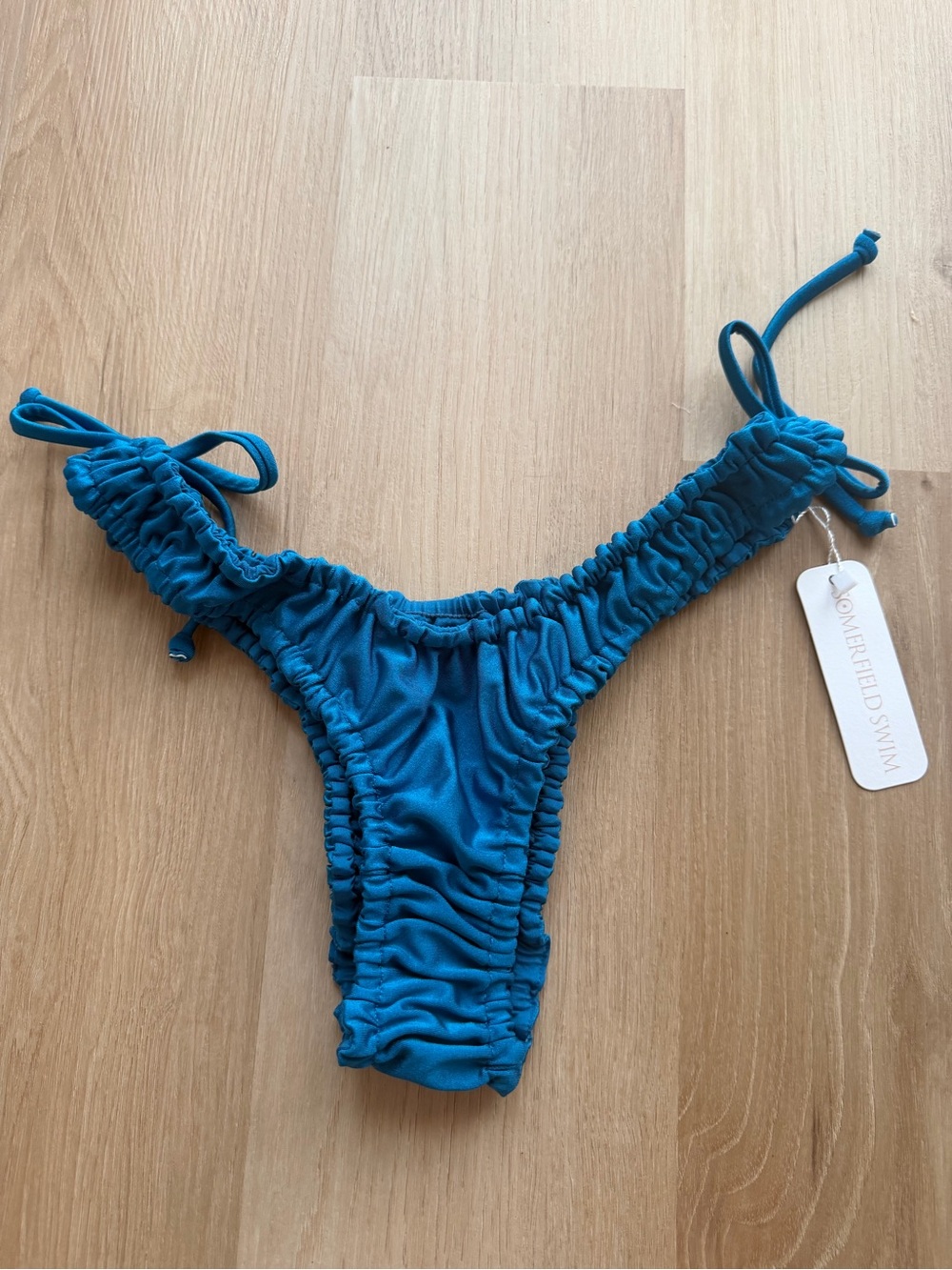 Somerfield Swim Ruched Tie Side Bikini Bottoms Blue NWT Small